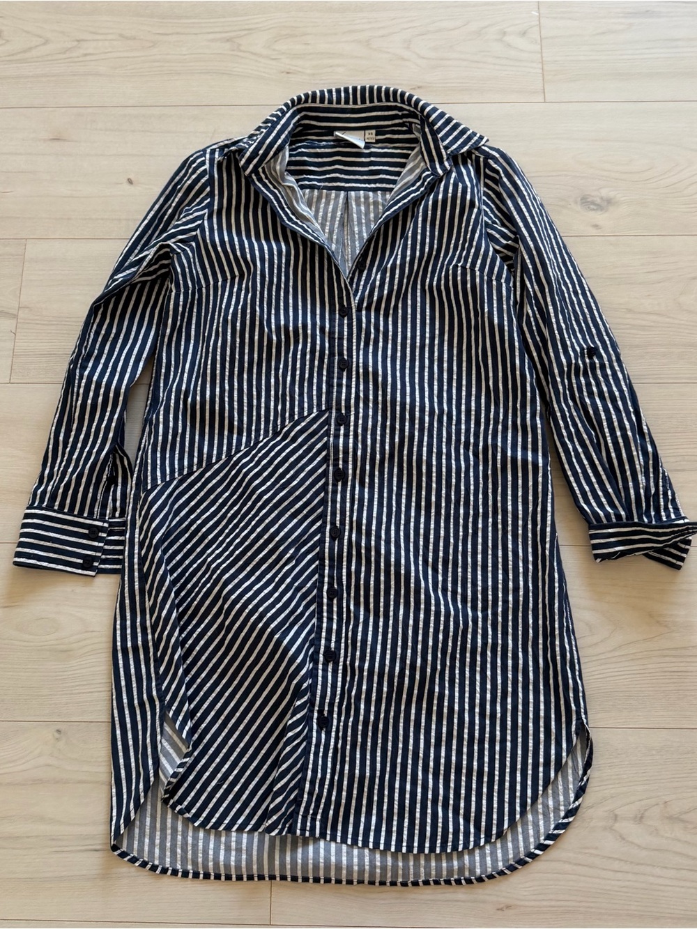 Finley Navy and White Striped Mini Shirt Dress